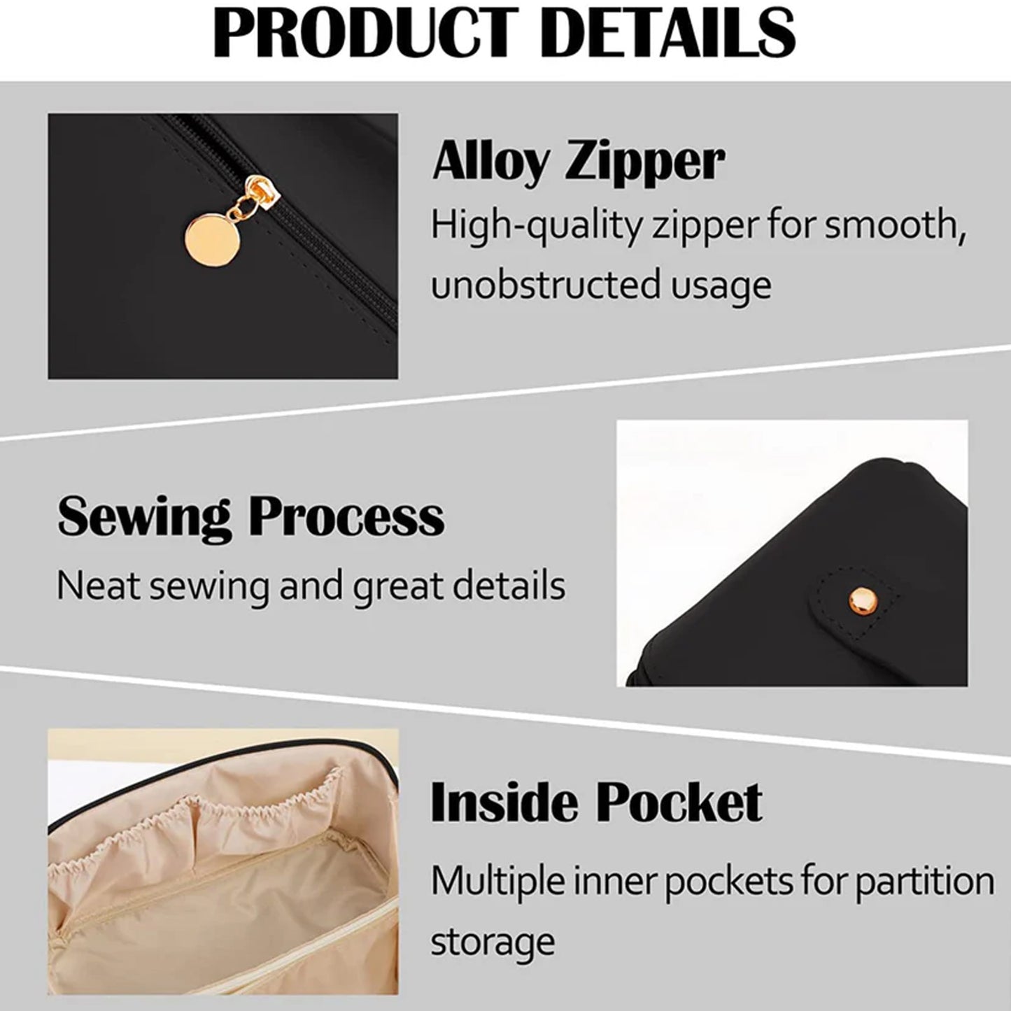 Premium Black Travel Makeup Toiletry Organizer Pouch With Zipper Handle (1 Pc)