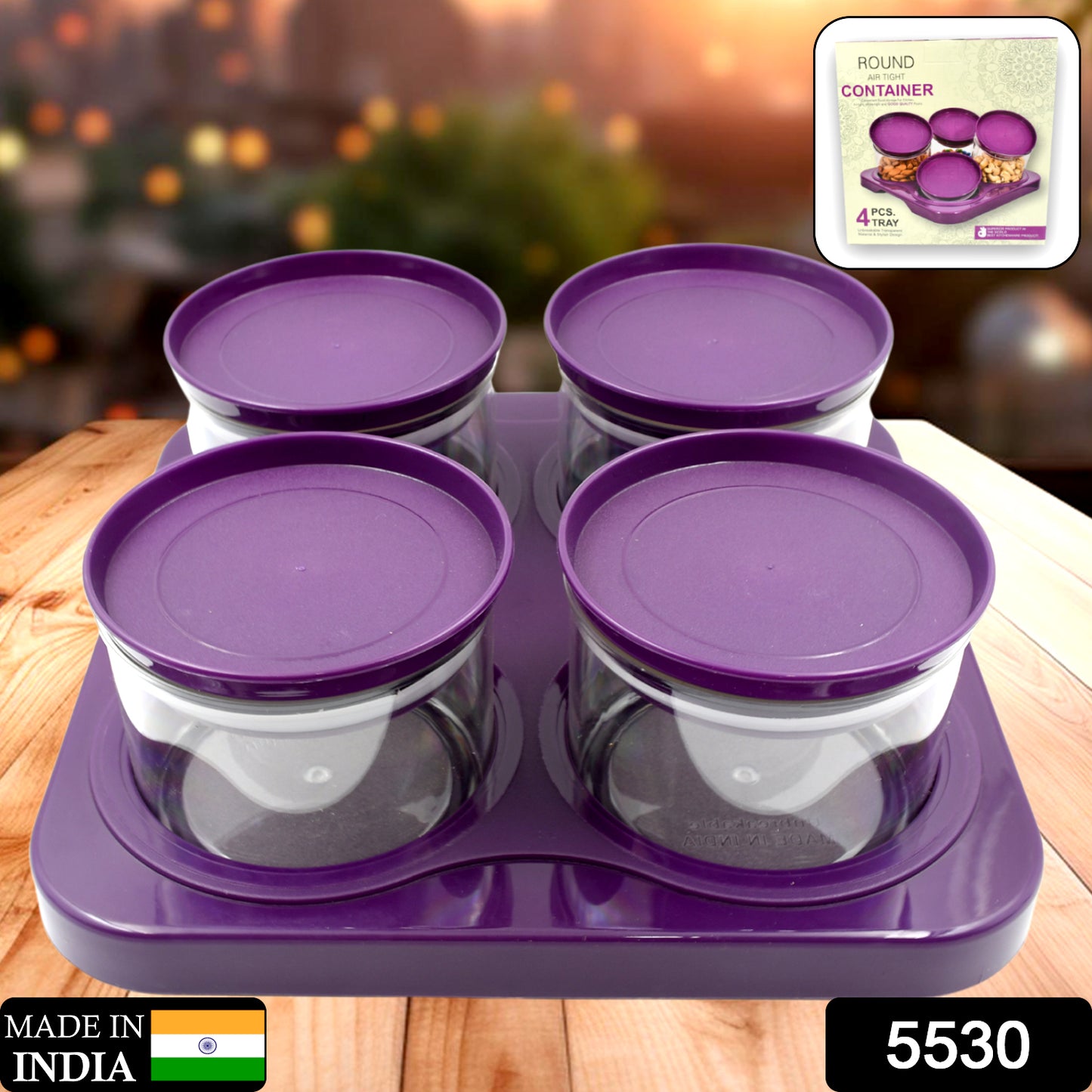5550 Airtight Plastic 4 Pc Storage Container Set With Tray Dry Fruit Plastic Storage Container Tray Set With Lid Serving Tray For Kitchen