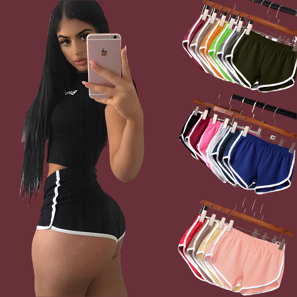 Women's sports shorts, home casual solid-color fashionable yoga beach pants, candy-colored hot pants