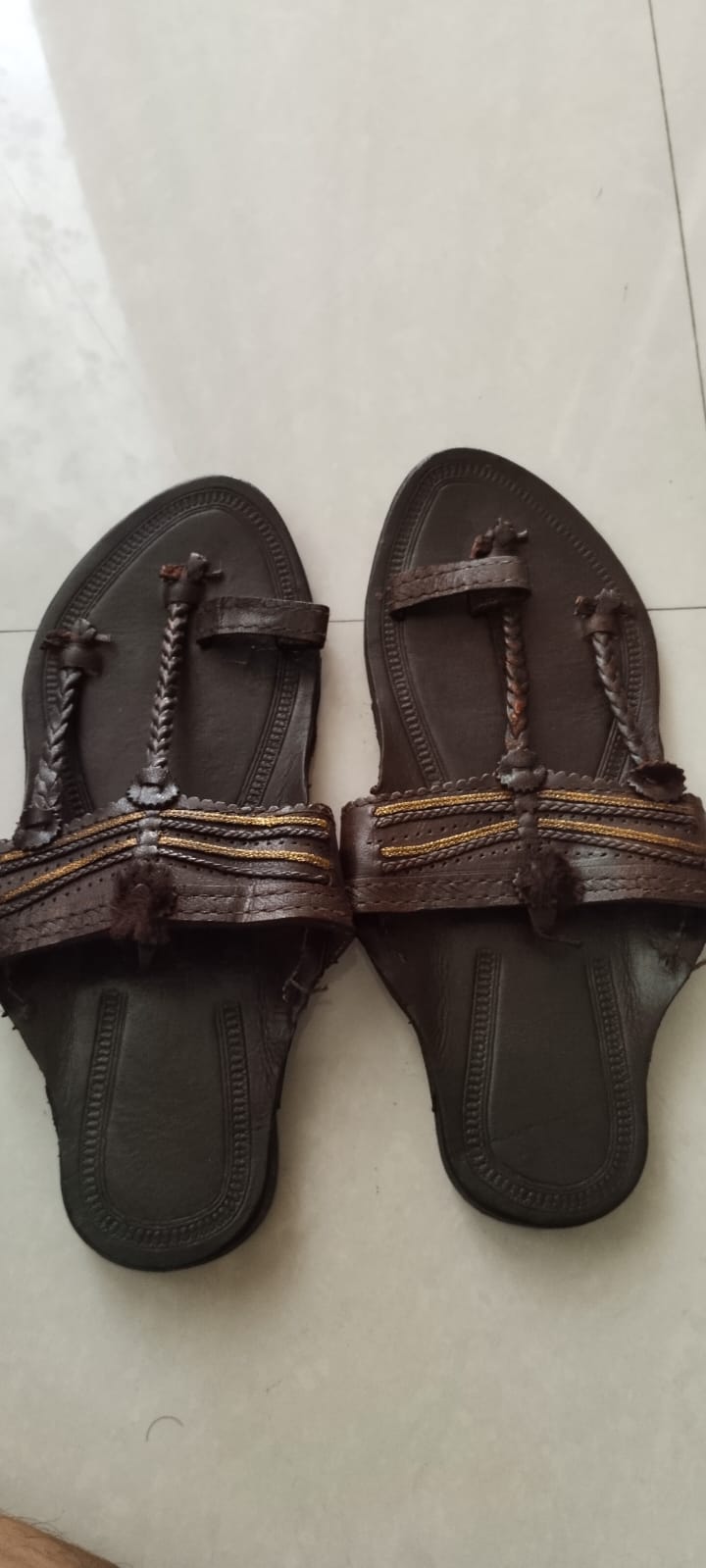 Handcrafted Kolhapuri Dark Brown Leather Sandals with Braided Straps – Ethnic & Casual Footwear for Women