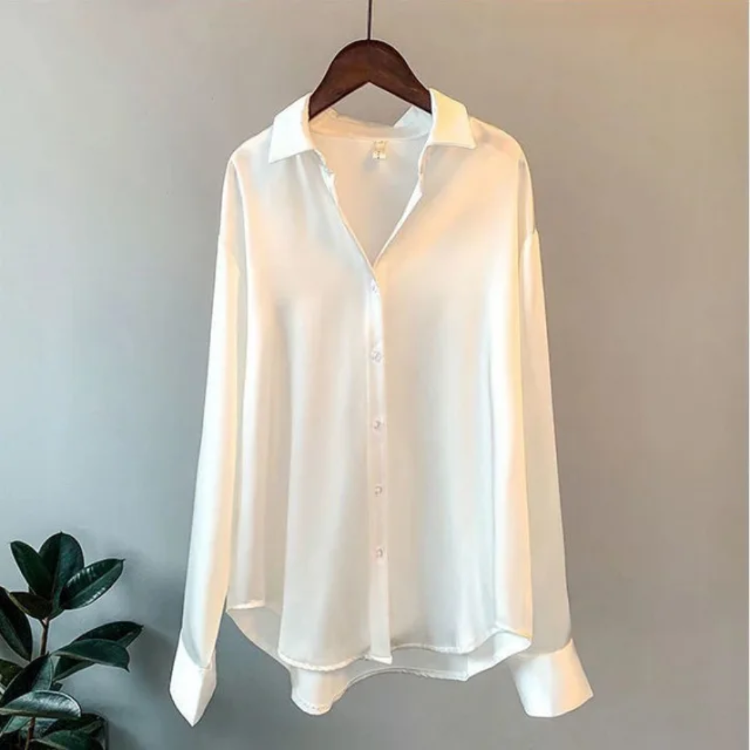 Venyaa Luxe Women's Retro Satin Chiffon Blouse – Long Sleeve Solid Color Shirt