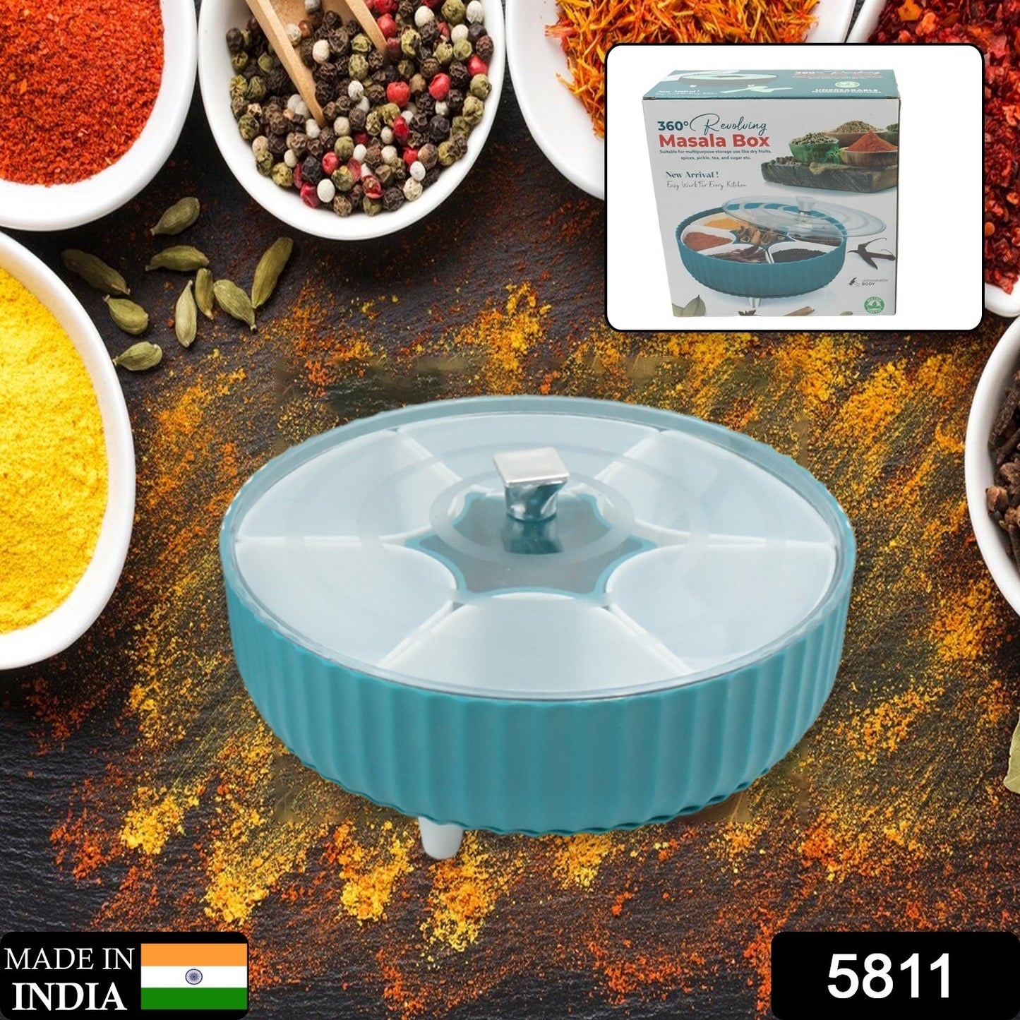 5811 360 Revolving Spice Box Dry Fruit Box Plastic 7 Compartment Box Suitable For Multipurpose Storage Use Like Dry Fruit Spices Pickle Tea Sugar Etc Kitchen Use