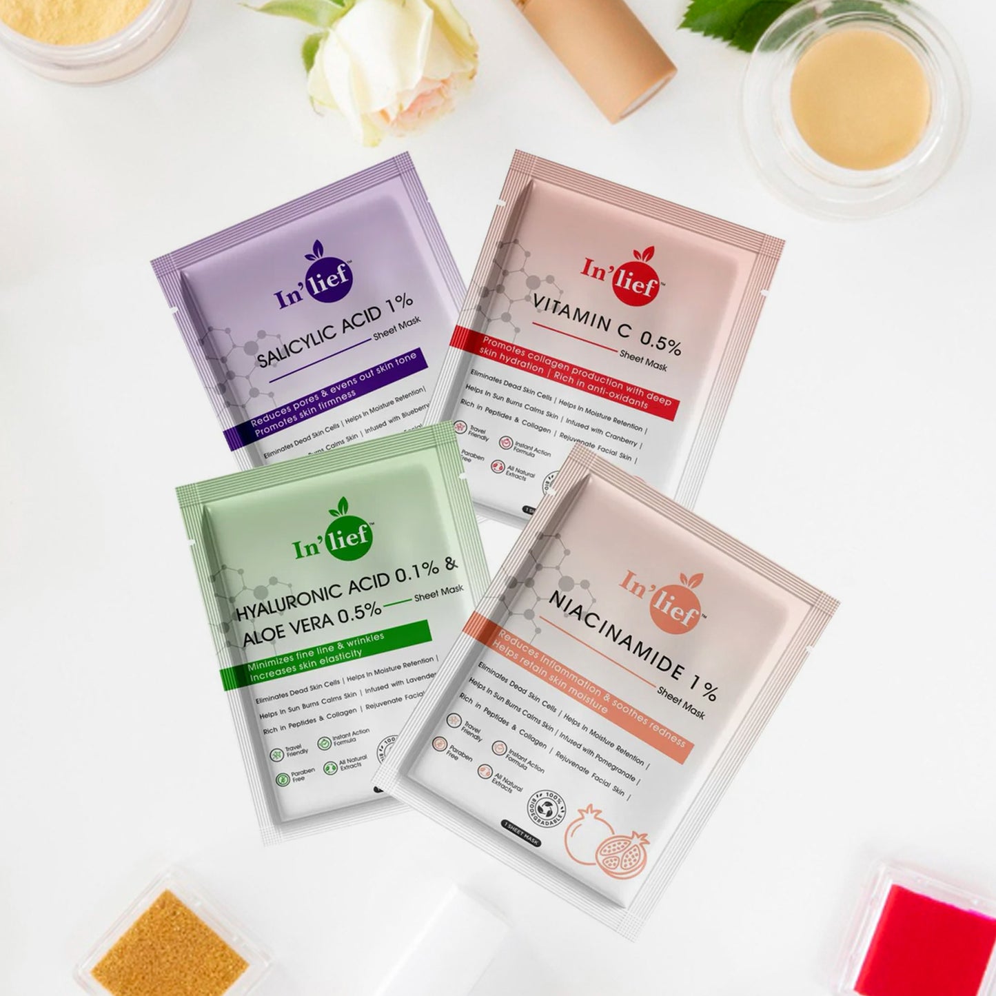 Inlief Hydrating  Brightening Sheet Face Mask  (1 Pc Assorted)