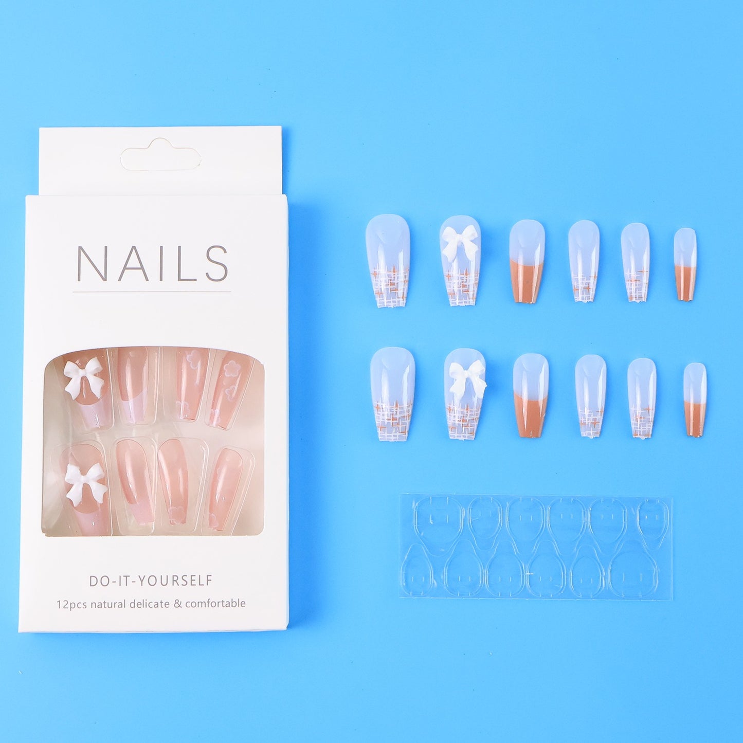 Reusable Press-on Artificial Nails With Adhesive Stickers (12 Pc)