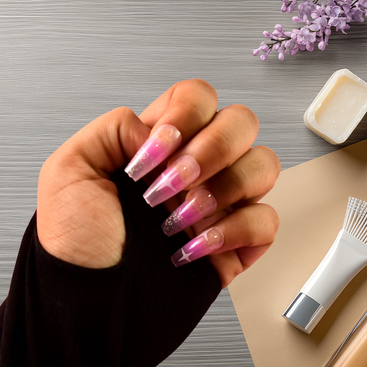 Reusable Press-on Artificial Nails With Adhesive Stickers (12 Pc)