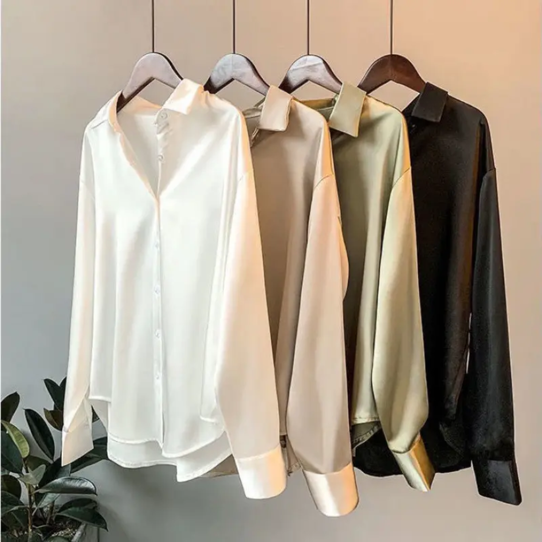 Venyaa Luxe Women's Retro Satin Chiffon Blouse – Long Sleeve Solid Color Shirt