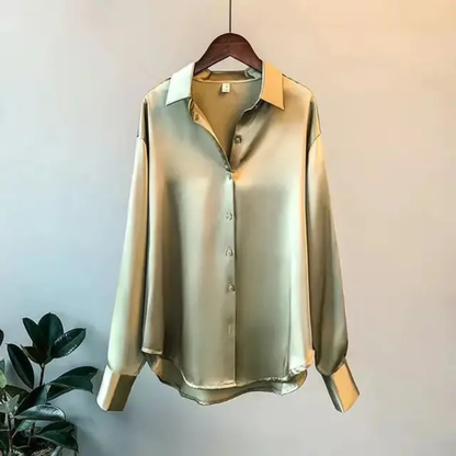 Venyaa Luxe Women's Retro Satin Chiffon Blouse – Long Sleeve Solid Color Shirt