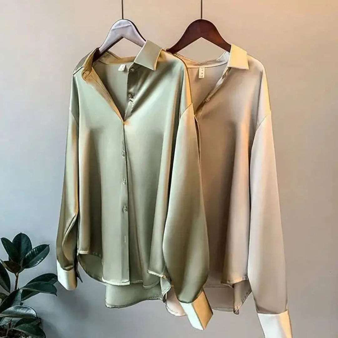 Venyaa Luxe Women's Retro Satin Chiffon Blouse – Long Sleeve Solid Color Shirt